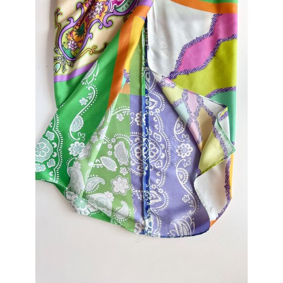ZARA Patchwork Scarf Print Satin Twill Knotted Maxi Pareo Sarong Skirt, Size XS - Picture 10 of 14